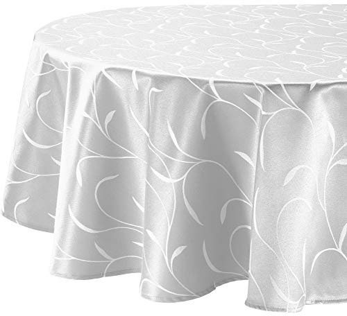 Erwin Müller Tischwäsche, Tischdecke Uni, Remscheid weiß Größe oval: 140x190 cm - hochwertige Qualität mit Fleckschutz ausgerüstet und Kuvertsaum, Rankenmuster
