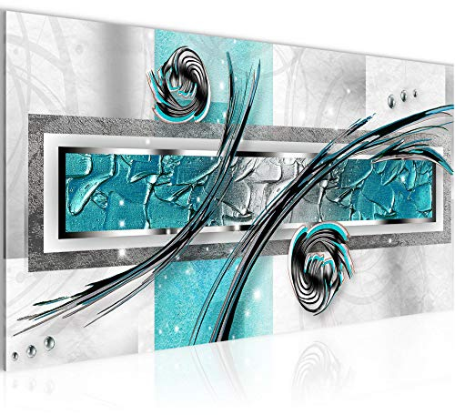 Runa Art Wandbild Abstrakt 1 Teilig 100 x 40 cm Modern Bild auf Vlies Leinwand Wohnzimmer Schlafzimmer Grau Türkis Blau 108112a