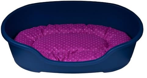 adena Hundekorb 92 x 61 cm blau + Kissen Tupfen pink