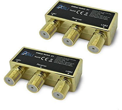 ARLI 2x DiSEqC Schalter 2/1 vergoldet – Umschalter für 2 LNBs inkl. Wetterschutzgehäuse DVB-S2 UHD 4K HDTV