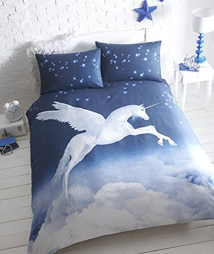Eleanor James Unicorn Double Duvet Cover and 2 Pillowcase Bed Set, Polycotton, Blue