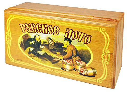 Russisches Lotto (Loto) Spielset im Holzkasten mit Holzfiguren Bingospiel Familienspiel Bingo