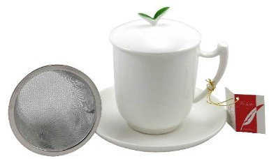 TeaLogic Kräuterteetasse Tea Time weißes Porzellan (mit Untertasse und Deckel inkl. Sieb)