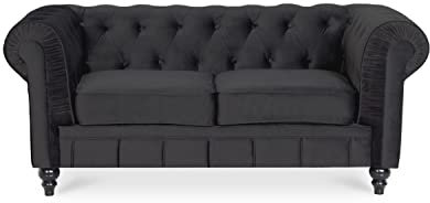 Canapé Chesterfield Velours 2 Places Altesse Noir