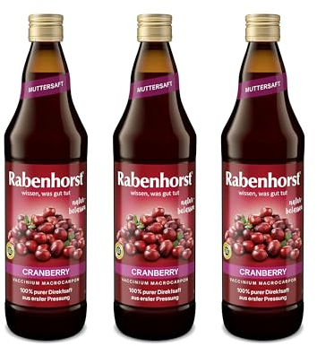 RABENHORST - Cranberry Muttersaft 3er Pack (3 x 700 ml) - 100 % purer Cranberry-Direktsaft aus erster Pressung aus sorgfältig ausgewählten, original nordamerikanischen Cranberrys von bester Qualität