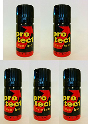 5 Stück Pfefferspray Protect (40ml) extra stark -Breitstrahl