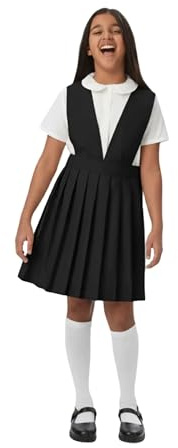 French Toast Girls' V-Neck Pleated Jumper, Black, 8