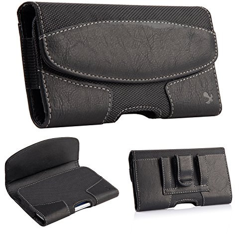 kiwitatá Leather CELL_PHONE_HOLSTER Case Pouch for Apple iPhone 7 Plus/ 6 Plus/ 6S Plus, Samsung Galaxy Note 5, 5.5 inch, Black