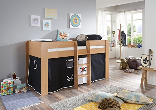 Relita Halbhochbett ANDI, Buche Dekor, LF 90x200 cm inkl. Vorhang Pirat