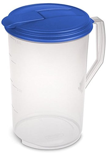 Sterilite Pichet rond à charnière en plastique de 2 litres, couvercle bleu ciel | 04864106 (lot de 2)