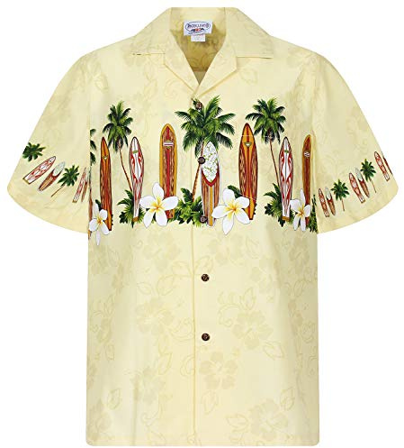 Pacific Legend Original Hawaiihemd, Kurzarm, Surfbretter Brust-Print, Gelb, S
