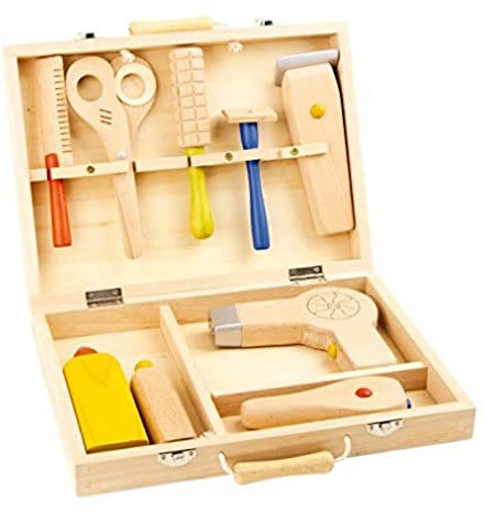 small foot 2020974 5845 Frisierkoffer aus Holz, inkl. Schere, Kamm, Fön, Rasierer und viel mehr Zubehör, ab 3 Jahren