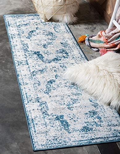 Unique Loom Sofia Collection Area Rug - Salle Garnier (2' x 6' 7 Runner, Blue/ Ivory)