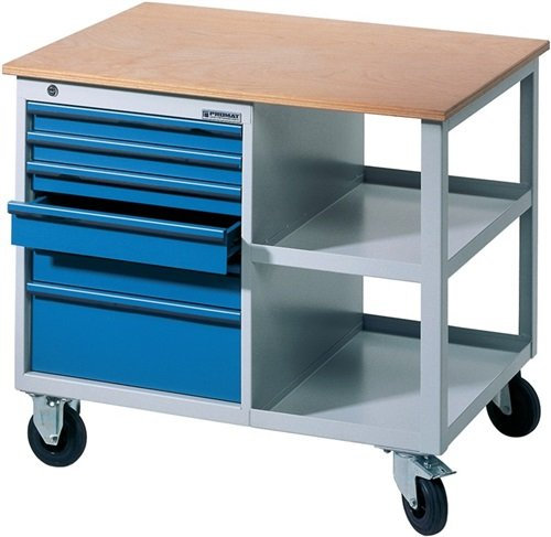 Promat Werkbank BT 495 B885xT605xH805mm grau/brillantblau fahrbar Schubladen 2x50 1x75 2x100 1x175