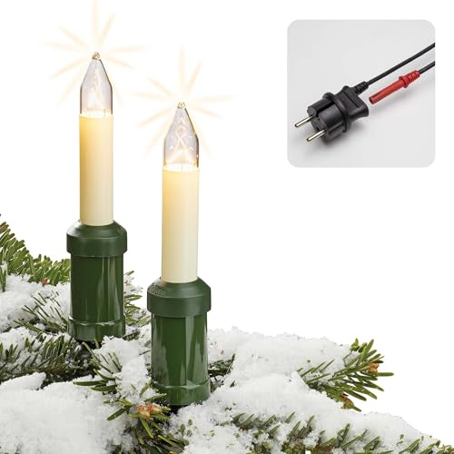 hellum Weihnachtslichterkette mit 15 Lichtern für außen, teilbarer Stecker | Made in Germany warmweiß, Lichterkette Christbaum mit Clip, 11,20m beleuchtet, Kabel schwarz für Weihnachtsbaum <59lm 845006