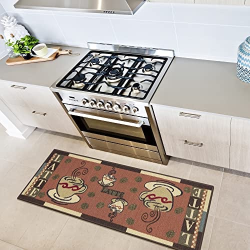 Ottomanson Sara's Kitchen-Kollektion Teppichläufer mit Gummirückseite und Kaffeetassen-Design, 50 cm x 150 cm, Dunkelorange