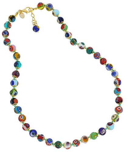 Glass Of Venice Collier en Verre de Murano Plus Court de 43,2 cm – Perles de mosaïque Italienne millefiori Multicolores en Verre soufflé Fait à la Main – Colliers en Verre de Murano pour Femme