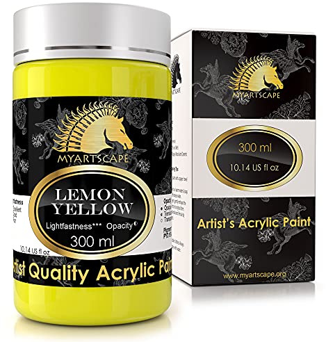 Myartscape Lemon Yellow Acrylic Paint - 300ml Heavy Body Acrylic | 300ml heavy body lemon yellow acrylic paint with rich pigments for canvas wood fabric crafts and mixed media