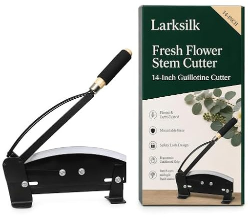 Larksilk Stiel-Schneider für frische Blumen, 35.6 cm Klinge mit neu gestalteter Sicherheitsverriegelung, strapazierfähig, Tischmontage, Blumenstiel-Schneider für Floristen oder Garten