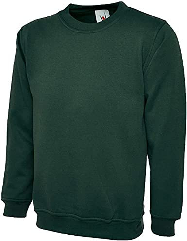 Uneek Sudadera clásica lisa con cuello redondo de 300 g, verde botella, talla XS