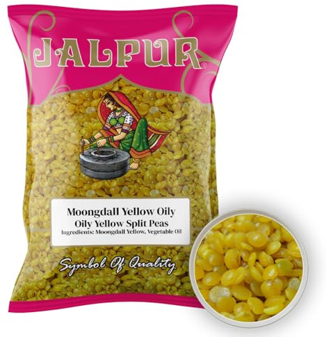 Jalpur Millers Oily Yellow Split Peas (Moong Dall Oily) – 200g – Mild-Tasting De-Skinned Moong Dal for Soups, Khichdi, Dals, and Indian Cooking – High in Protein & Fiber – Freshly Packed