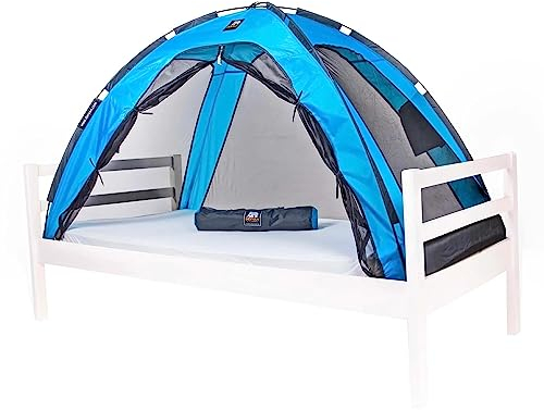 Deryan Bettzelt - Moskitonetz Doppelbett - Moskitozelt Zeltbett - Insektenschutz Bett - Kompakt und Leight - 200x90x110cm - Mückennetz Bett & Moskitonetz Reise Mit Tragetasche Blau
