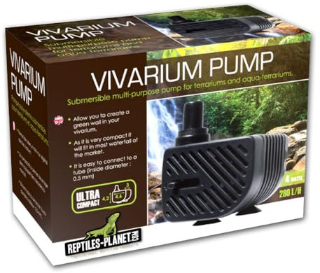 Reptiles-Planet Vivarium Pumpe für Wasserfallterrarium, 280L/H, 4W, 4.2cm x 3cm x 4.6cm Größe