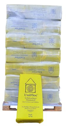 UNIFLOC® Zellulosedämmstoff Palette 21 Sack 296 kg – Fußbodenschüttung aus Zellulose – Einfache Dämmung für Holzbalkendecken, Speicherböden & – Premium Wärmeleitfähigkeit λD 0,038