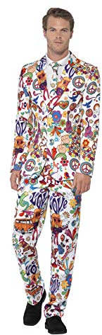 Smiffys Groovy Anzug, Mehrfarbig, mit Jacke, Hose & Krawatte