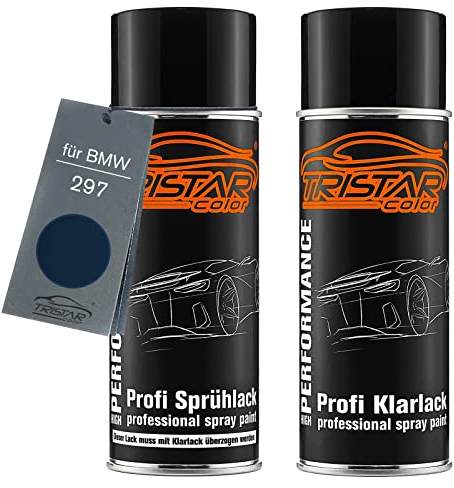 TRISTARcolor Peinture voiture Kit bombes de peinture pour BMW 297 Montrealblau Metallic Peinture de base vernis clair aérosol 400 ml