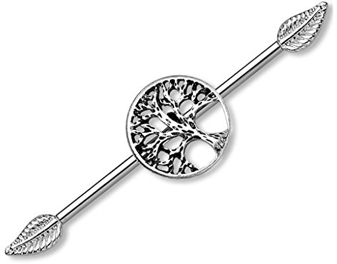 Autiga Industrial Stab Piercing Ohr Lebensbaum Tree of Life Straight Barbell Hantel Silber
