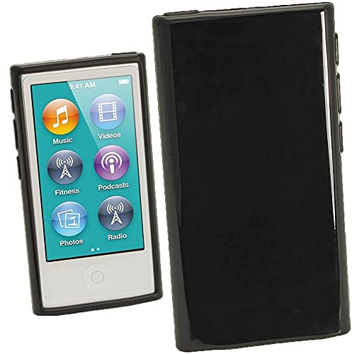 iGadgitz U2008 Glänzend Dauerhafte Kristall Gel Tasche TPU Hülle Schutzhülle und Displayschutzfolie Kompatibel mit Apple iPod Nano 7 Gen - Schwarz