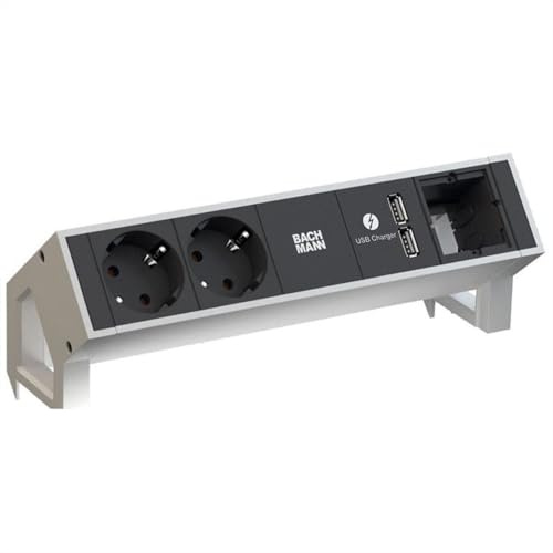 Bachmann Steckdosenleiste Schutzkontakt Desk, 902428, Schwarz, Edelstahl