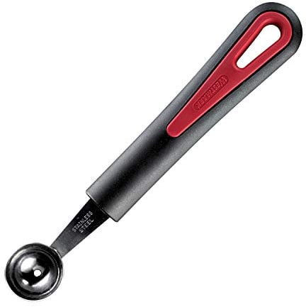 Westmark Cuillère Creuse Façonneuse de Boules de Fruits et Légumes, Cuillère à Pomme Parisienne, ø 26 mm, longueur : 17,3 cm, Acier inoxydable/plastique, Gallant, Noir/rouge, 29222270