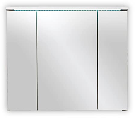 SPLASH Spiegelschrank Bad mit LED-Beleuchtung in Weiß Hochglanz - Badezimmerspiegel Schrank mit viel Stauraum - 80 x 68 x 23 cm (B/H/T)