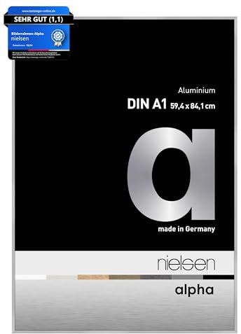 nielsen Bilderrahmen, 59,4 x 84,1 cm (A1), Aluminium, Silber matt, Posterrahmen zum Aufhängen im Hoch- & Querformat, Echtglas, Alpha
