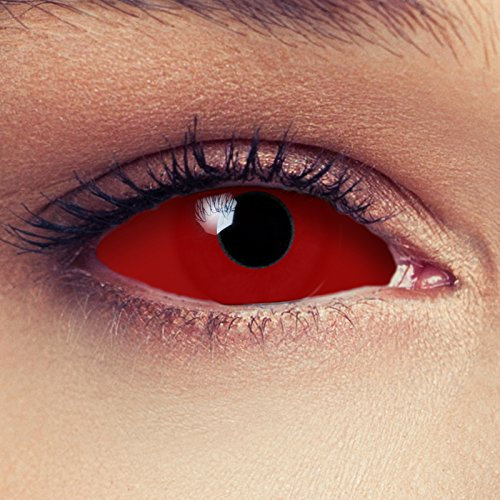DESIGNLENSES Komplett rote große farbige Full Sclera Kontaktlinsen mit 22mm Durchmesser, 1 Paar (2 Stück) + Aufbewahrungsbehälter Red Witch