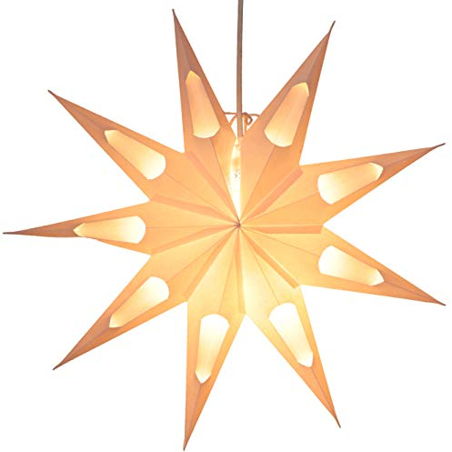 GURU SHOP Faltbarer Advents Leucht Papierstern, Weihnachtsstern 40 cm - Aquarius Weiß, Papiersterne 40 cm