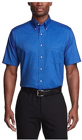 Van Heusen Men's Short Sleeve Dress Shirt Regular Fit Oxford Solid, English Blue, 18.5-19 Neck