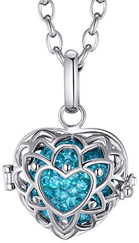 Morella Damen Halskette Edelstahl 70 cm mit Herzform Anhänger und Klangkugel Zirkonia türkis Ø 16 mm in Schmuckbeutel