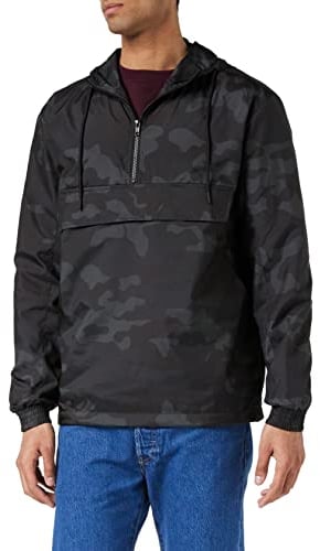 Urban Classics Herren Überziehjacke Camo Pull Over Windbreaker mit Reißverschluss, Brusttasche und Känguru-Tasche - Farbe darkcamo, Größe XL