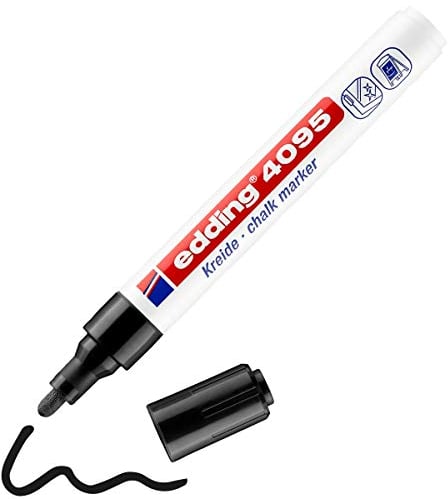 edding 4095 Kreidemarker - schwarz - 1 Kreidestift - Rundspitze 2-3 mm - Kreidestift für Tafel abwischbar - zum Beschriften von Fenster, Glas, Spiegel - Tafelstift mit deckenden Farben
