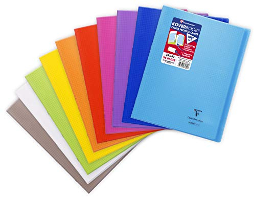 Clairefontaine 981601C Un Cahier Agrafé Koverbook - 24x32 cm - 96 Pages Petits Carreaux avec Marge - Papier Blanc 90 g - Couverture Polypro Couleur Aléatoire