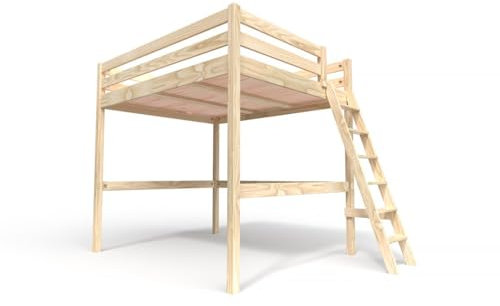ABC MEUBLES - Letto a soppalco Legno con Scala Sylvia - SYLVIAECH - Legno Grezzo, 160x200