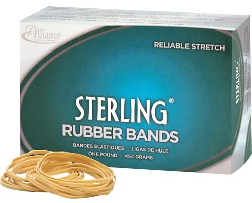 Alliance Rubber 24645 Sterling Rubber Bands Size #64, 1 lb Box Contains Approx. 425 Bands (3 1/2 x 1/4-Inches, Natural Crepe) Beige