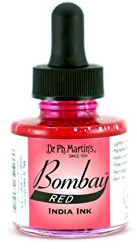 Bombay India Ink, 1.0 oz, Red (2BY) - Highly Pigmented, Lightfast, Permanent, Waterproof - for Brush, Drawing Pen or Airbrushes