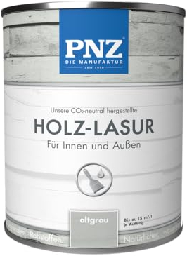 PNZ Holzlasur für Innen und Außen | lösemitttelfreie Farblasur | Nachhaltig hergestellt mit regionalen Rohstoffen | für alle Hölzer, auch Bienenhäuser, Gebinde:2.5L, Farbe:altgrau