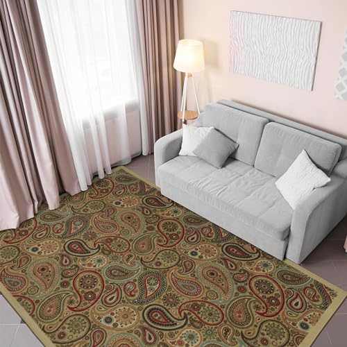 Ottomanson Ottohome-Kollektion Teppich mit Gummirückseite und modernem Paisley-Design, 100 cm x 150 cm, Beige