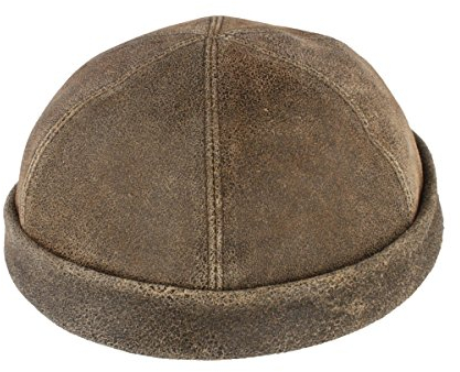 Bullani Docker-Cap Dockermütze Seemannsmütze aus 100% Leder – Made IN Germany – Braun - Gr- 61