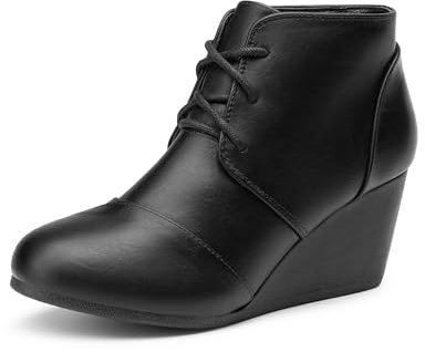 DREAM PAIRS Women's Wedge Ankle Boots Lace Up Slip On Work Casual Fashion Low Wedge Shoes,Size 6.5,Black/pu,Tomson